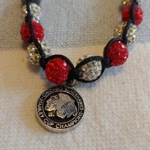 Chicago Blackhawks Stanley Cup Champions Red and White/Silver cord bracelet